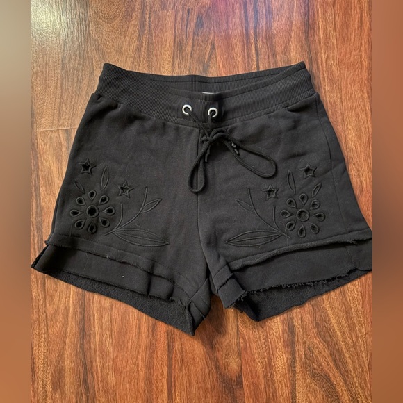 CHRLDR Pants - CHRLDR Black Athletic Shorts with Distressed Detailing
